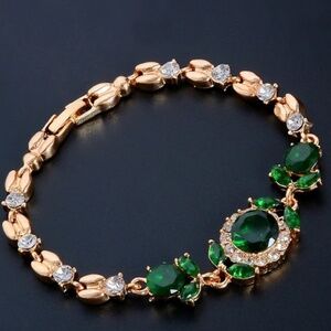 Gold Filled Green Austrian Crystal Fashion Bracelet for Women 19cm/7.48 In